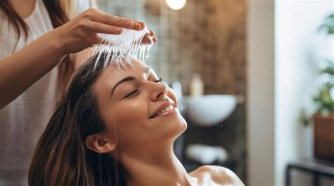 Premium Ai Image Woman Applying Shampoo And Massaging Hair Of A Customer Woman Having Her Hair