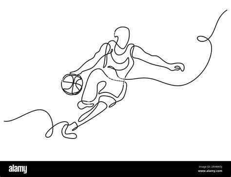 basketball player continuous one line drawing, a man dribbling a ball ...