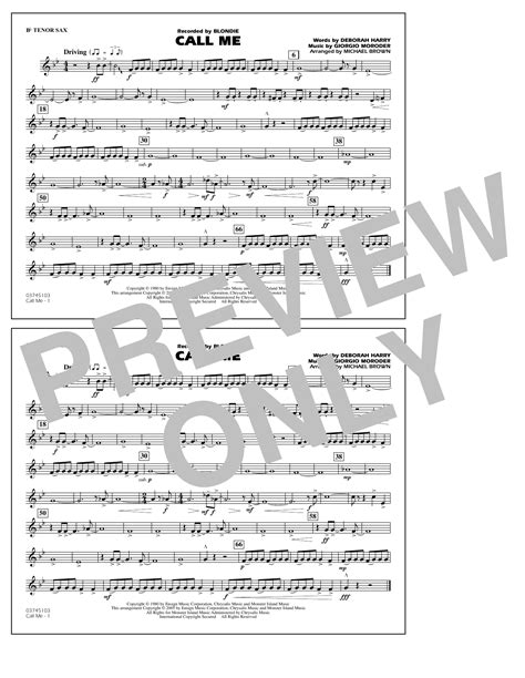 Call Me Arr Michael Brown Bb Tenor Sax Sheet Music Blondie