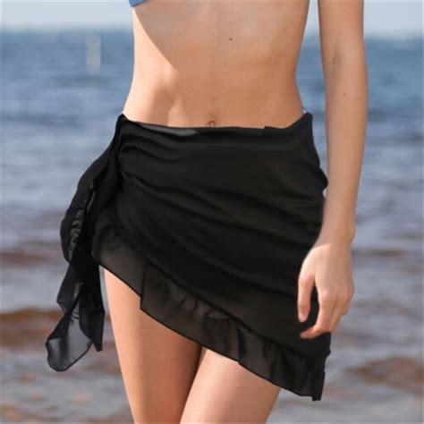 Dam Sarong Kl Nning Badkl Der Bikini Beach Wear Cover Wrap Kjol Black Black Fyndiq