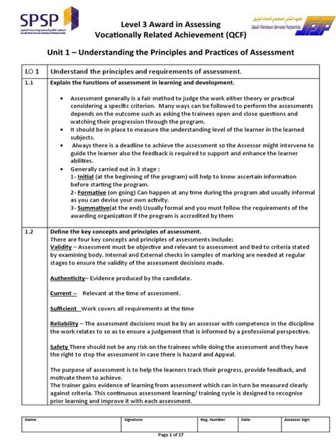 Level 3 Award in Assessing Vocationally Related Achievement (QCF) Unit