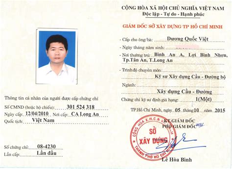 Chứng chỉ hành nghề xây dựng mẫu Các loại chứng chỉ nghề xây dựng