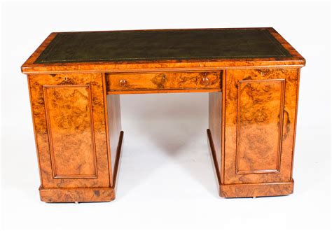 Antique Victorian Burr Walnut Partners Pedestal Desk Th C For Sale At