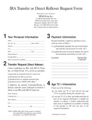 Fillable Online Ira Transfer Or Direct Rollover Request Form Mp