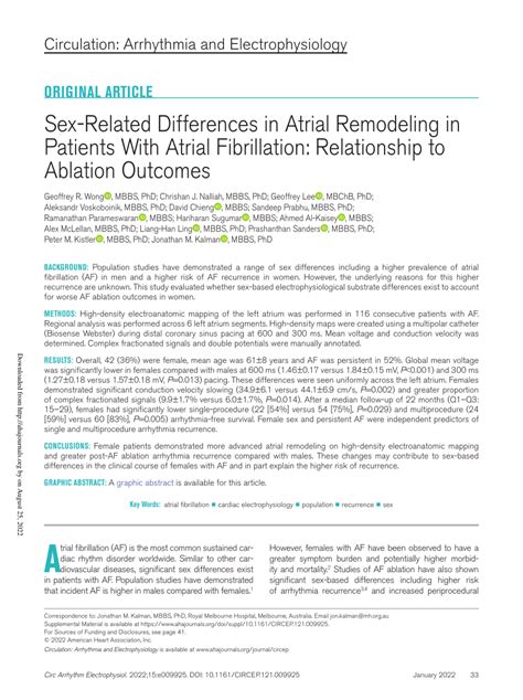 PDF Sex Related Differences In Atrial Remodeling In Patients With