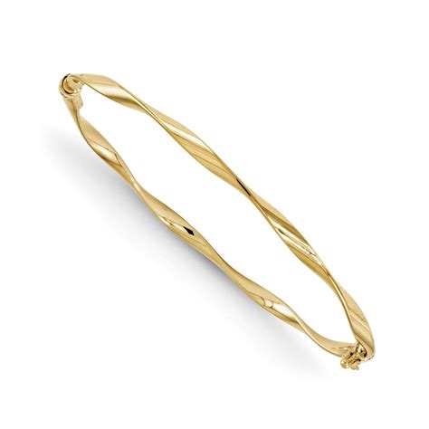 14kt Yellow Gold Twisted Hinged Bangle Bracelet Cuff Expandable Stackable Fine Jewelry Ideal