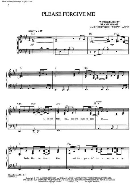 Please Forgive Me free sheet music by Bryan Adams | Pianoshelf