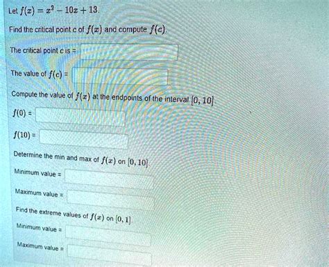 SOLVED Let F C 2 IOc 13 Find The Critical Point Of F Z And