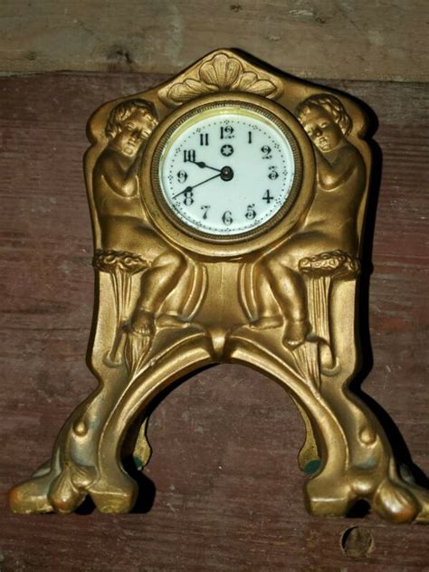 Antique New Haven Clock Co Metal Ornate Table Shelf Clock Antique