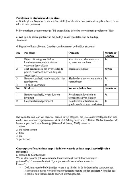 Voorbereidingsopdracht 5 Problemen En Sterke Zwakke Punten A