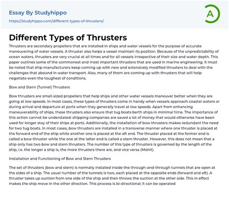 Different Types Of Thrusters Essay Example