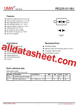 X1 Marking PESD5V0V1BL Datasheet PDF Guangdong Youtai Semiconductor