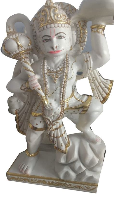 White And Golden Marble Hanuman Ji Statue For Worship Size 1 X 2 5