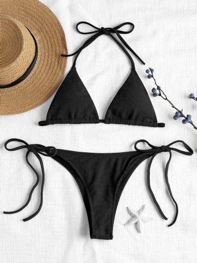 Ribbed String Bikini Set S Black Artofit