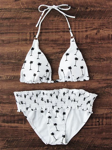 Palm Tree Elastic Waist Triangle Bikini Set BelleChic