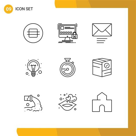 Modern Set Of 9 Outlines Pictograph Of Browse Light Secure Ideas