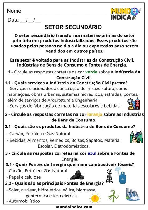 11 Atividades de Geografia sobre os Setores da Economia Brasileira ...