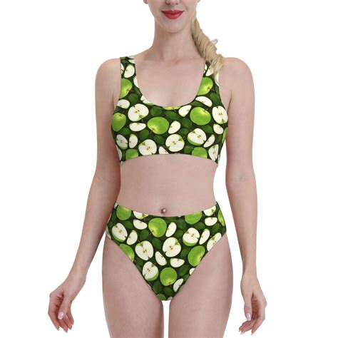 Logiee Green Fruit Print Women S Piece Bikini Set Halter Bathing Suit