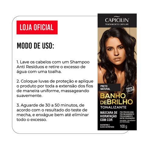 Banho De Brilho Preto - Banho de Brilho Preto Natural 100gCapicilin - Tratamento Capilar