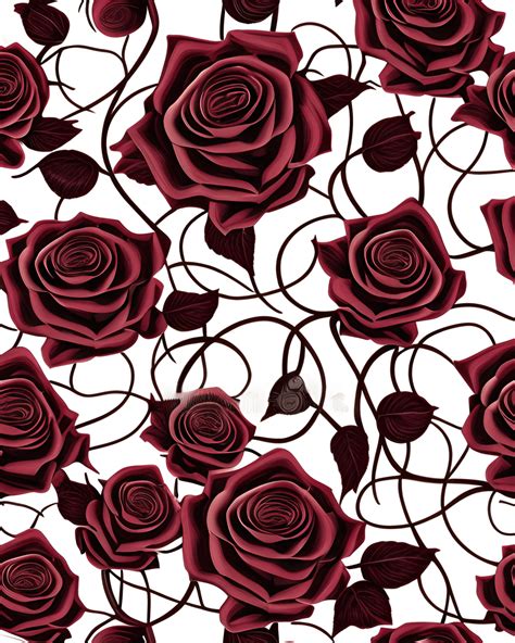 Burgundy And White Rose Vines Pattern Creative Fabrica