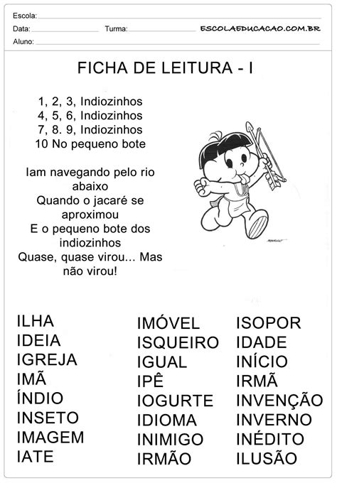 Palavras Com Letra I - Ficha De Leitura Letra I - BRAINCP