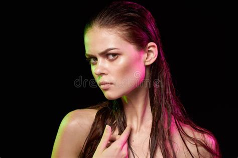 Woman Model Hairstyle Fashion Naked Shoulders Makeup Studio Lifestyle Stock Photo Image Of