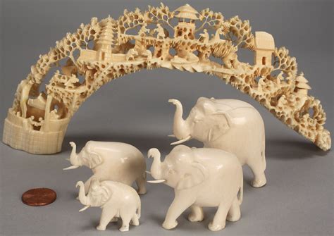 lot   pieces carved ivory bridge  elephants case auctions