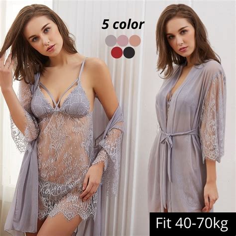 Kg Lace Robe Set Sexy Lingerie Sexy Sleepwear Sexy Nightwear Sexy Pyjamas Baju Tidur