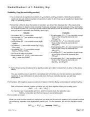 Solubility Notes Pdf Student Handout 1 Of 3 Solubility Ksp