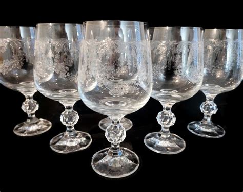 Bohemia Claudia Cascade Bell Etched Set Of Water Goblets Ball Cut