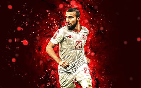 Download Naim Sliti 4k Red Neon Lights Tunisia National Football