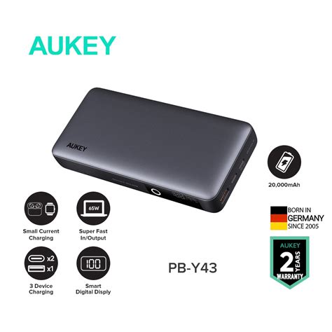 AUKEY PB Y43 20 000mAh 65W Sprint X Fast Charging USB C Portable Power