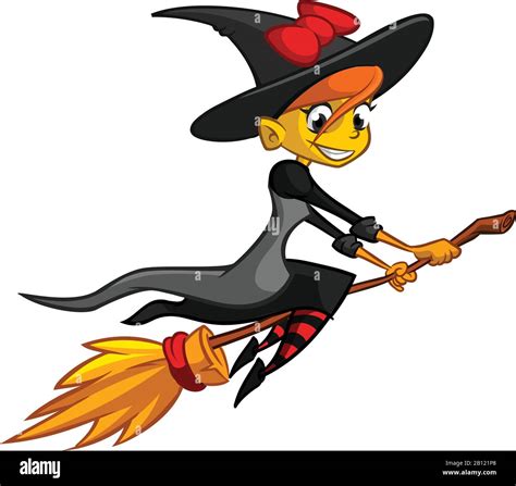 Cartoon witch flying on her broom. Vector clip art illustration Stock ...