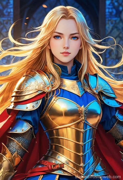 A Young Female Warrior Mage Female With A Long Golden Hair In Medieval