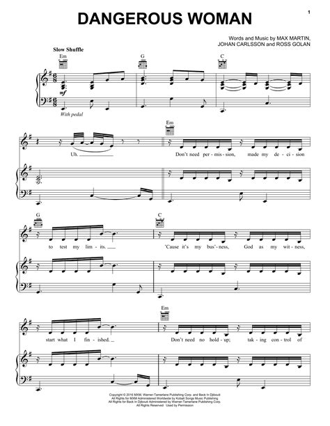 Dangerous Woman By Ariana Grande Sheet Music For Piano Vocal Guitar