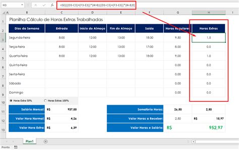 Planilha Em Excel Para C Lculo De Horas Extras Gr Tis Excel Smart