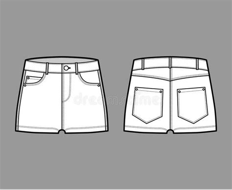 Denim Hot Short Pants Technical Fashion Illustration With Micro Length Low Waist Low Rise