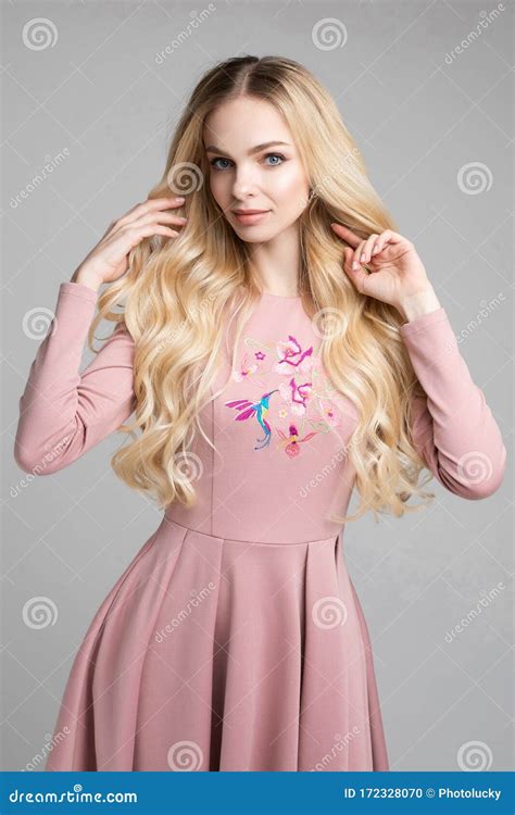 Stock Portrait Of Gorgeous Blonde In Pink Dress Stock Photo Image Of Romantic Pink