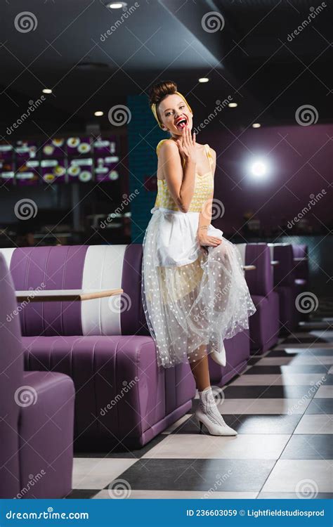 Happy Pin Up Waitress Covering Mouth Stock Image Image Of Glamour Beautiful 236603059