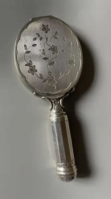 Ancien Miroir Main Argent Massif Avec Poudrier Et Rouge L Vres