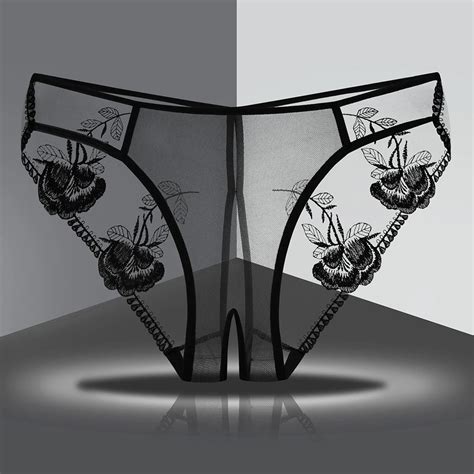 Sexy Women Panties Female Lingerie Floral Transparent Crothless Underwear Open Crotch Briefs