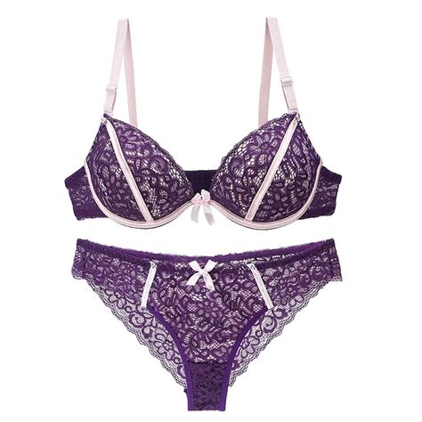 Women Lingerie Set Lace Top Sexy Padded Bra And Panty Satin Bow Underwear Embroidery Push Up Big