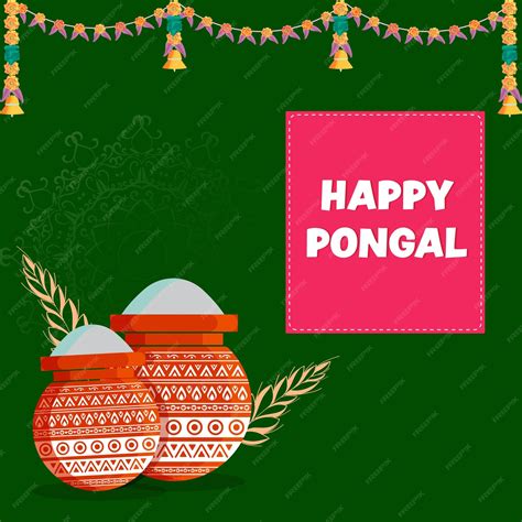 Premium Vector Pongal Poster Design With Mud Pots Full Of Grain Wheat