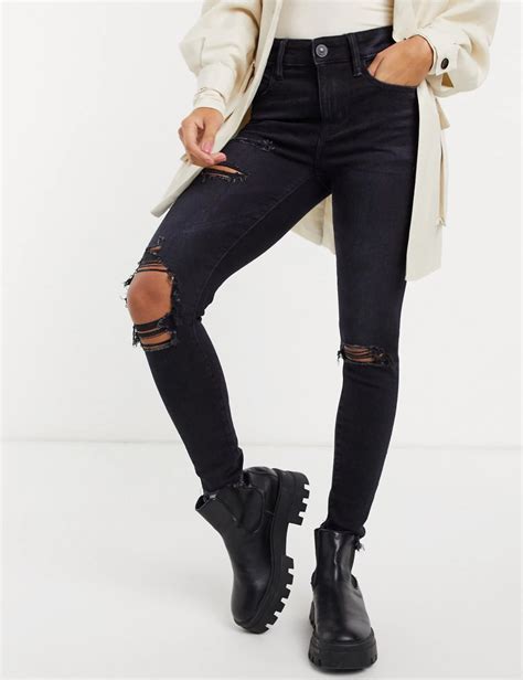 Blugi Casual American Eagle Cu Capse I Fermoar Negru Pl