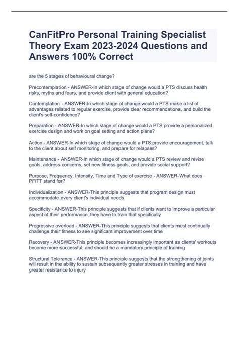 CanFitPro Personal Training Specialist Theory Exam Questions And