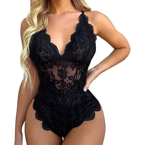 Lingerie Sexy Femme Body et Combinaison en Dentelle Décolleté en V Sexy Teddy Lingerie Culotte