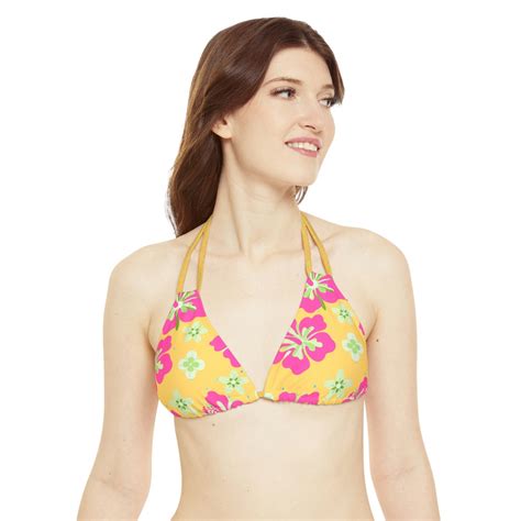Hawaiian Hibiscus Strappy Bikini Set Yellow Bathing Suit Etsy