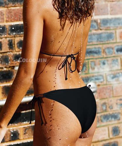 Coloquin Women S Bikini Sets Sexy Halter Triangle Bikini Two Piece Swimsuit Bathing Suit Black M