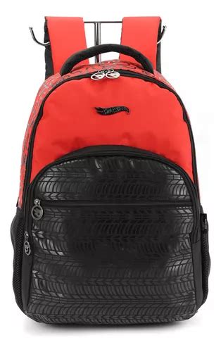 Mochila Meninos Escolar Hot Wheels Logo Metal Estampa Cor Vermelho Frete grátis