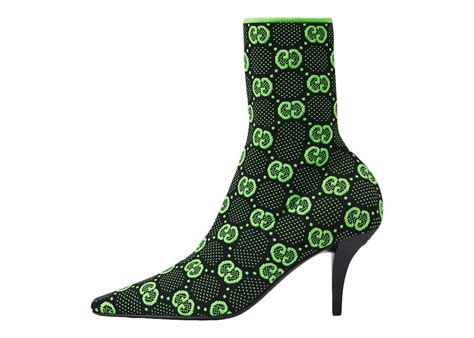 Gucci Gg Mm Knit Ankle Boots Black Fluorescent Yellow Fabric